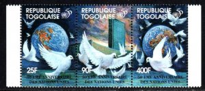 Togo #1648a-c ~ Cplt Set, Strip of 3 ~ UN, 50th Anniv. ~ Mint, NH  (1995)