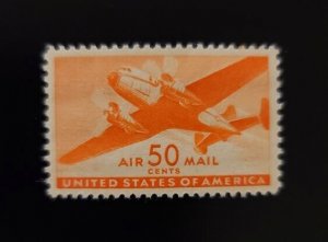 1941 50c Twin-Motored Transport Plane, Air Mail, Orange Scott C31 Mint F/VF NH