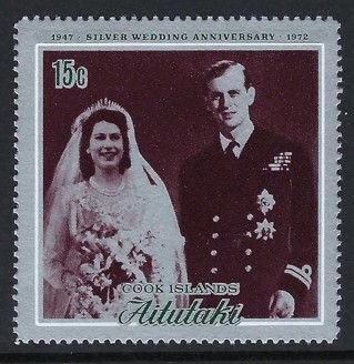 Aitutaki Sc #52:  Silver Wedding Anniversary, 15c 1972 MNH