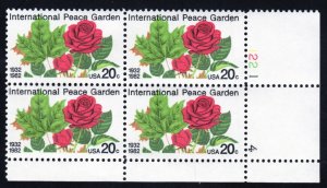 SC# 2014 - (20c) - International Peace Garden, MNH Plate Block/4 LR # 1221-4