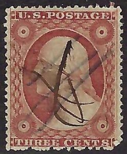 US Scott #25 Used VF Pen Cancel with small tear