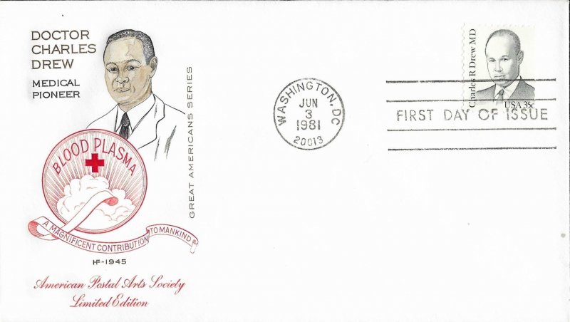 1981 FDC, #1865, 35c Charles R. Drew, 3 diff. cachets