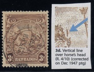 Barbados, SG 252a, used Vertical Line Over Horse's Head variety