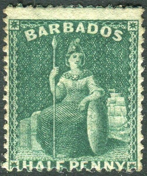 BARBADOS-1874-75 ½d Deep Green.  A lightly mounted mint example Sg 65