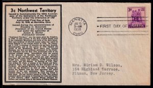 1938 Northwest Territory Sc 837-3 FDC Imperial cachet, Marietta OH