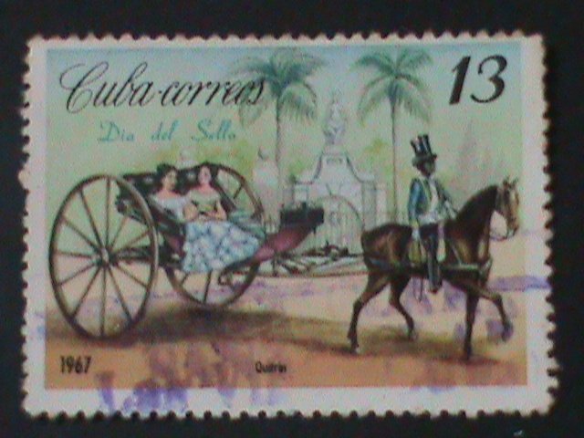 ​CUBA-1967-SC#1219-STAMP DAY-CARRIAGE-FANCY CANCEL--VF 58 YEARS OLD-KEE STAMP