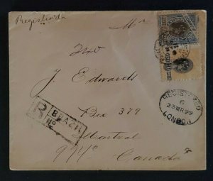 1899 Rio de Janeiro Brazil to Montreal Canada Registered London England Cover