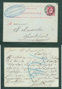 Belgium. Stationery, 1894. Used. Anvers. 10 Fr. Adr: Frankfurt Germany