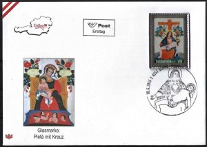 2016 Austria Pieta and Cross, First Glass Stamp on very beautiful FDC! LOOK!