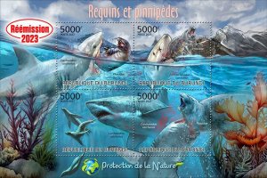 BURUNDI - 2023 - Nature Protection, Sharks - Perf 4v Sheet - Mint Never Hinged