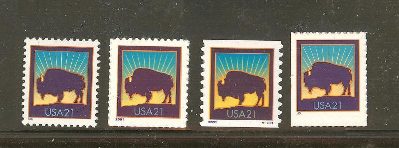 US Scott # 3467, 3468, 3475 & 3484  Bison Set of 4 MNH