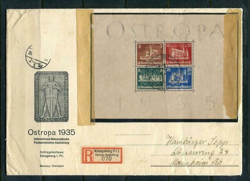 Germany 1935 Mi Block 3 OSTROPA  Sheet F Day Cancel Registered Cover RARE  7141