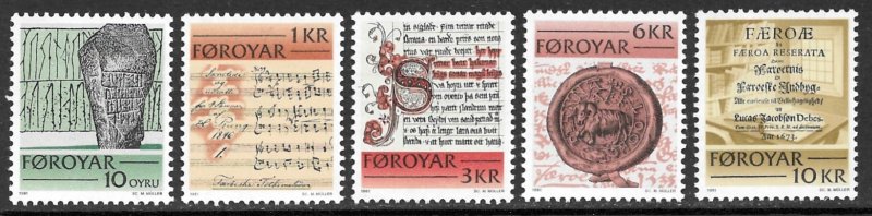 FAROE ISLANDS 1981 HISTORIC WRITINGS Set Sc 65-69 MNH