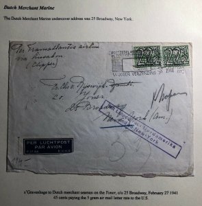 1941 The Hague Netherlands Censored Cover To Dutch Merchant Marine Navy NY USA