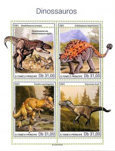 A9252 - S.TOME E PRINCE - MISPERF ERROR Stamp Sheet - 2021 - Dinosaurs-