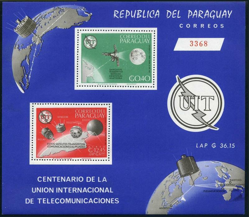 Paraguay 900a perf,imperf,MNH.Michel Bl.73-74. ITU-100,1965.Satellites.Olympic.