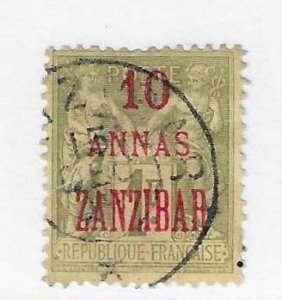 French Offices in Zanzibar Sc #26  10a on 1Fr   used VF