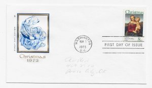 US 1507 8c Christmas Madonna & Child single on FDC Farnam Cachet ECV $10.00