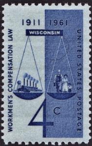 SC#1186 4¢ Workmen's Compensation Single (1961) MNH