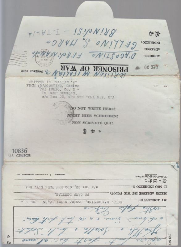 1944 Camp Douglas Wy Italy Pow Camp Letter Sheet Cover Italy Prisoner Of War United States Stamp Hipstamp