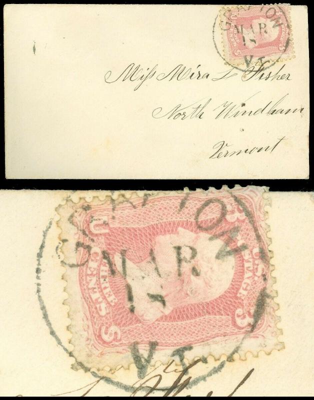1860's GRAFTON VT CDS, Ladies Cov -NORTH WINDHAM VT, ROSE PINK SC #64b, SCV $250