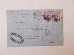 GB QV 1871 6d Mauve SG 109 Plate 9 in Pair on Envelope London to Sicily - V Fine