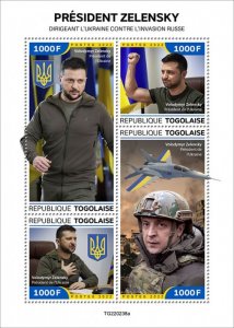 TOGO - 2022 - President Zelenskyy - Perf 4v Sheet - Mint Never Hinged