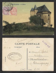 SE)1910 FRANCE, BALLON-SARTHE CASTLE POSTCARD, PAIR ALLEGORY ON THE FRONT, CIRCU