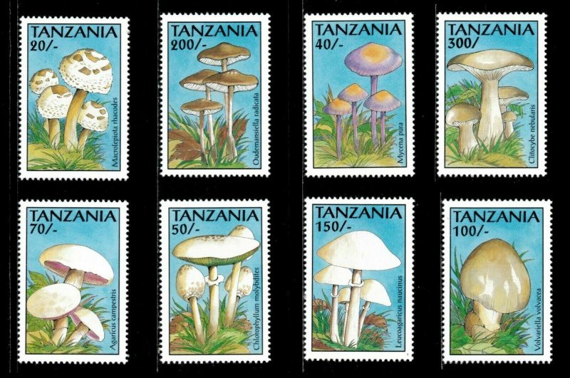 Tanzania 1993 - Mushrooms, Fungi - Set of 8 stamps - Scott 1008-15 - MNH