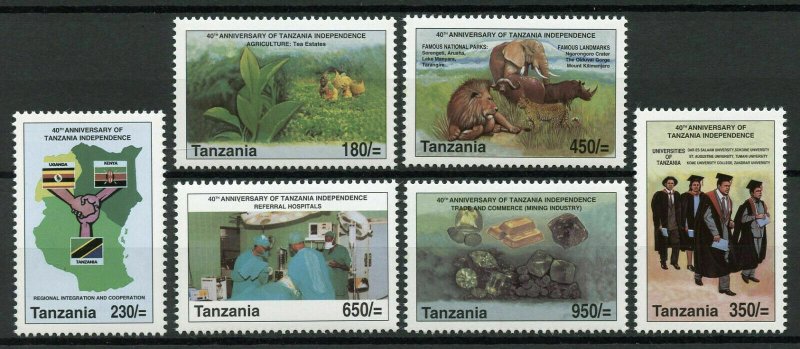 Tanzania 2002 MNH Wild Animals Stamps Independence Lions Elephants Mining 6v Set 