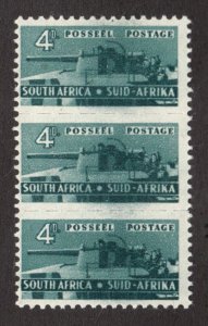 1942 South Africa Sc #95 - 4d Bilingual - War Effort - Strip of MH stamps Cv$17