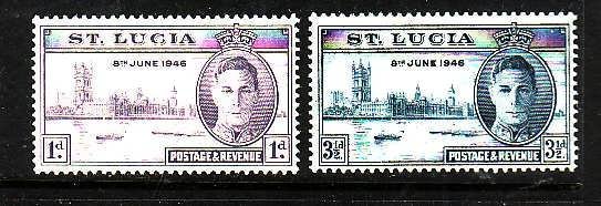 St Lucia-Sc#127-8-unused NH KGVI Ominbus set-id4 Peace Issue-1946-