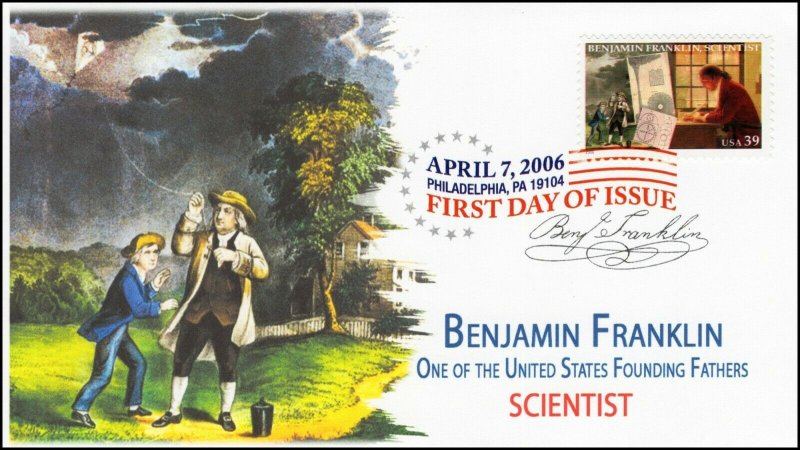 AO-4022-1, 2006, Benjamin Franklin, Add-on Cachet, FDC, DCP, Scientist, SC 4022