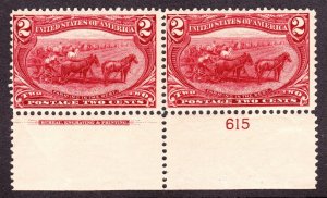 US 286 2c Trans-Mississippi Mint Plate #615 Bottom Pair F-VF OG H SCV $60