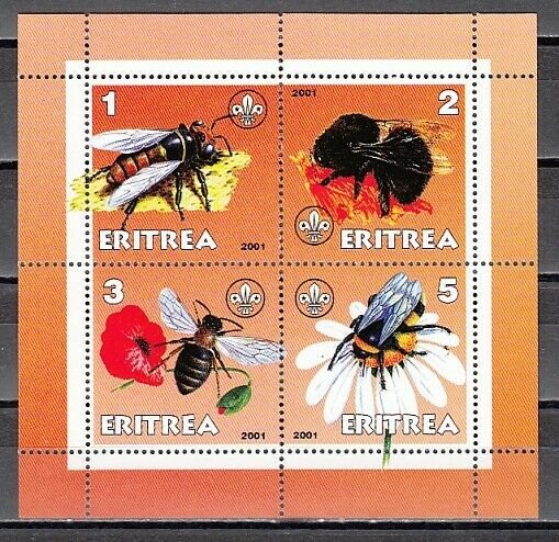 Eritrea, 2001 Cinderella issue. Honey Bees on a sheet of 4.