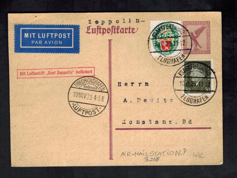 1929 Frankfurt Flight Germany Graf Zeppelin Postcard Cover LZ 127