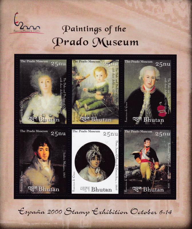 Bhutan 2000 Paintings From  Prado Museum All 6 Sheet forms. Beautiful ART VF/NH