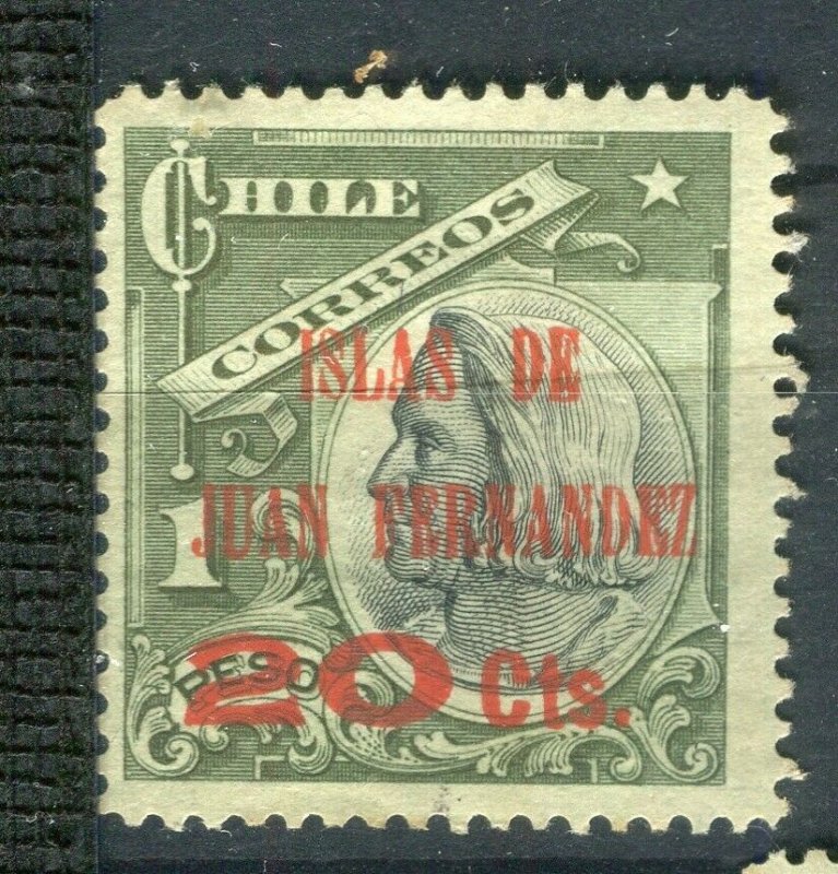 CHILE; 1910 early Columbus issue Mint hinged Fernandez 20c. surcharged