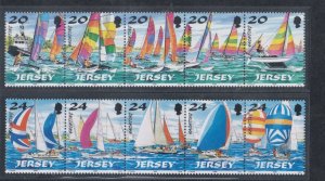 Jersey # 848a, 853a, Yachts Strips of 5 Different, Mint NH, 1/2 Cat