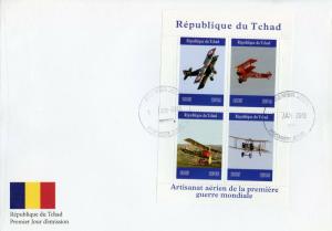 Chad 2019 FDC WWI WW1 Aircraft World War I 4v M/S Cover Aviation Military Stamps