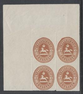 Brunswick Sc 26 MNH. 1865 3gr brown Saxon Horse, sheet corner block of 4, XF. 