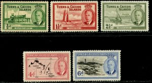 TURKS & CAICOS Sc#105//112 1950 KGVI Part Set OG Mint Hinged