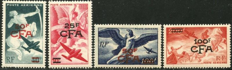 REUNION Sc#C35-C38 1949 Ovpts on France Airmails Complete Set OG Mint Hinged