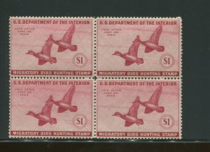 1943 United States Federal Duck Stamp #RW10 Mint Never Hinged F/VF OG Block of 4 