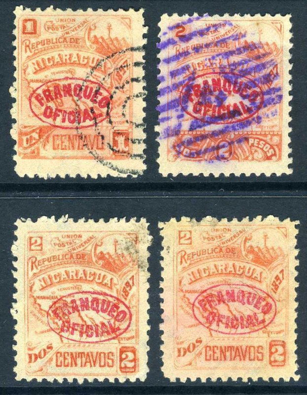 Nicaragua 1896 ⭐ Seebeck ⭐Officials⭐Watermark Sideway ⭐ VFU ⭐ O364 ⭐☀⭐☀⭐☀⭐