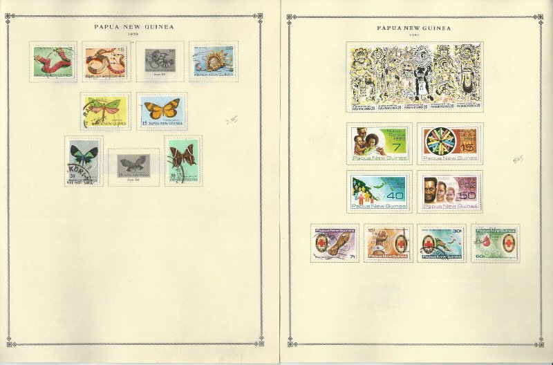 Papua New Guinea Stamp Collection 20 Scott International Pages, 1977-88, JFZ