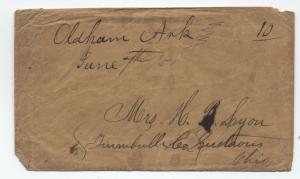 c1850 Oldham Arkansas Manuscript Stampless Cover DPO 1846/92 [2608]