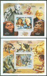 CHAD  2013  BOY SCOUT &  PREHISTORIC  ANIMALS  SET OF TWO S/S  MINT NH AS SHOWN