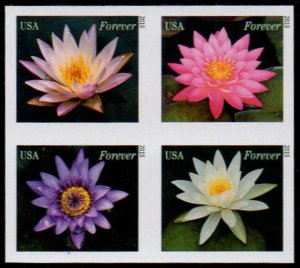 USA Sc. 4967c (49c) Water Lilies 2015 MNH block **NO DIE CUTS**