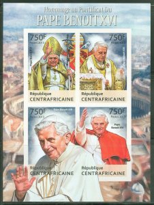 CENTRAL AFRICA 2013  HOMMAGE TO POPE BENEDICT XVI   SHEET IMPRF MINT NH